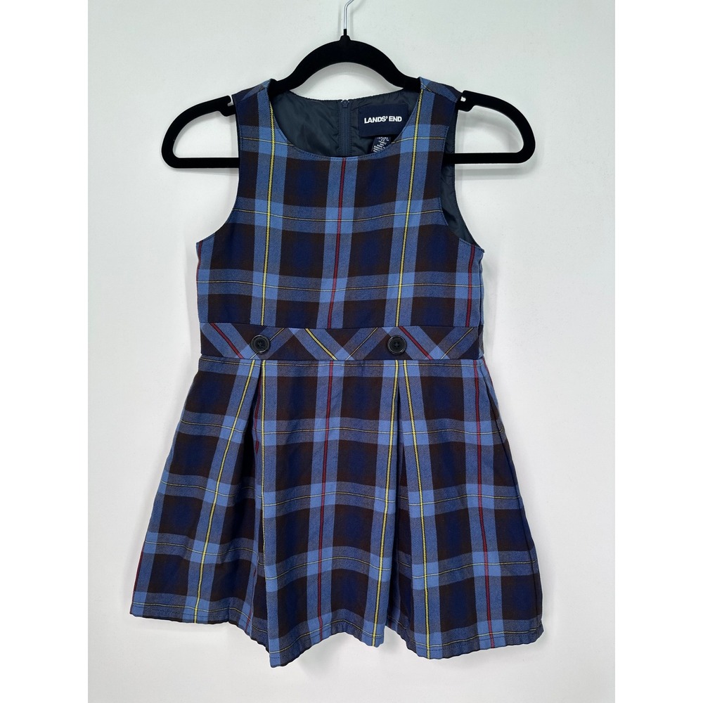 Lands' End Girls Size 6 Plaid Jumper Dress Blue Pleated School Uniform
0319